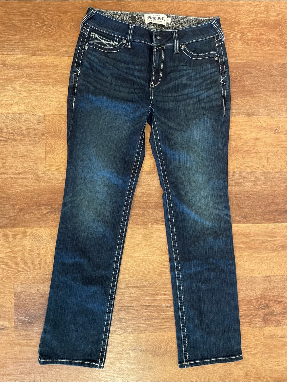 Ariat REAL Denim Western Riding Straight Leg Jeans Women’s 31L Dark Wash Stitch